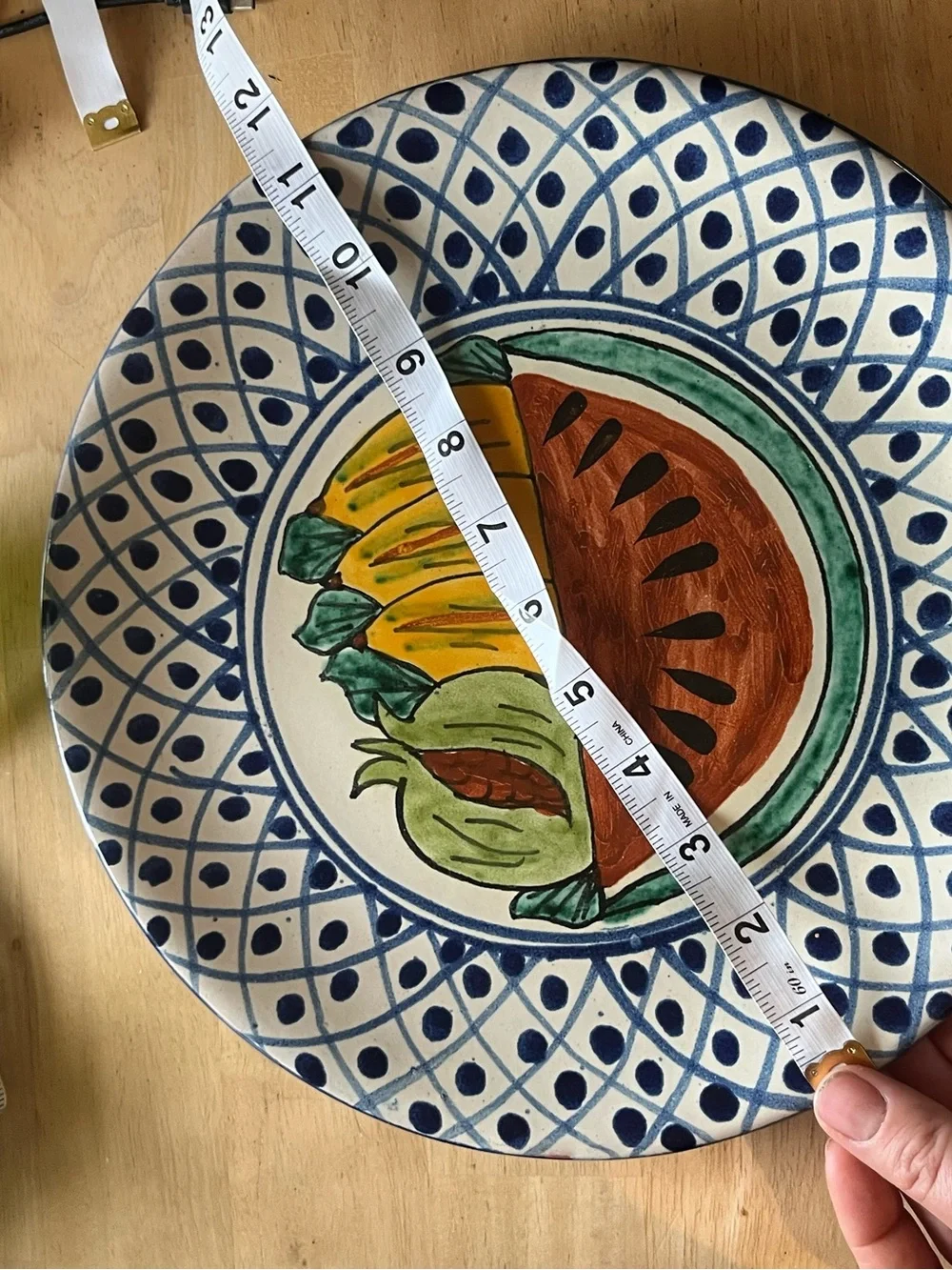 Hand painted Mexican pottery decorative plate, colorful fruit design